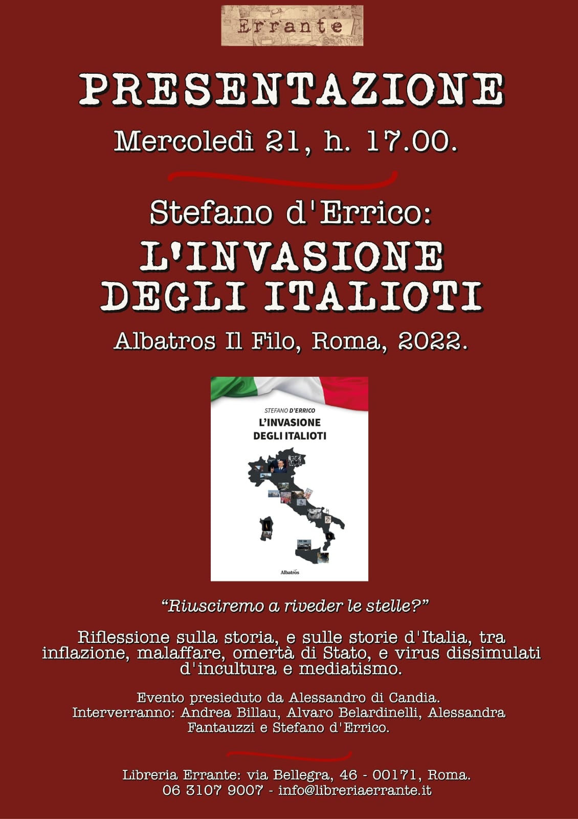 21 9 22 h.17.00 Presentazione del libro di Stefano d’Errico “L’invasione degli italioti”