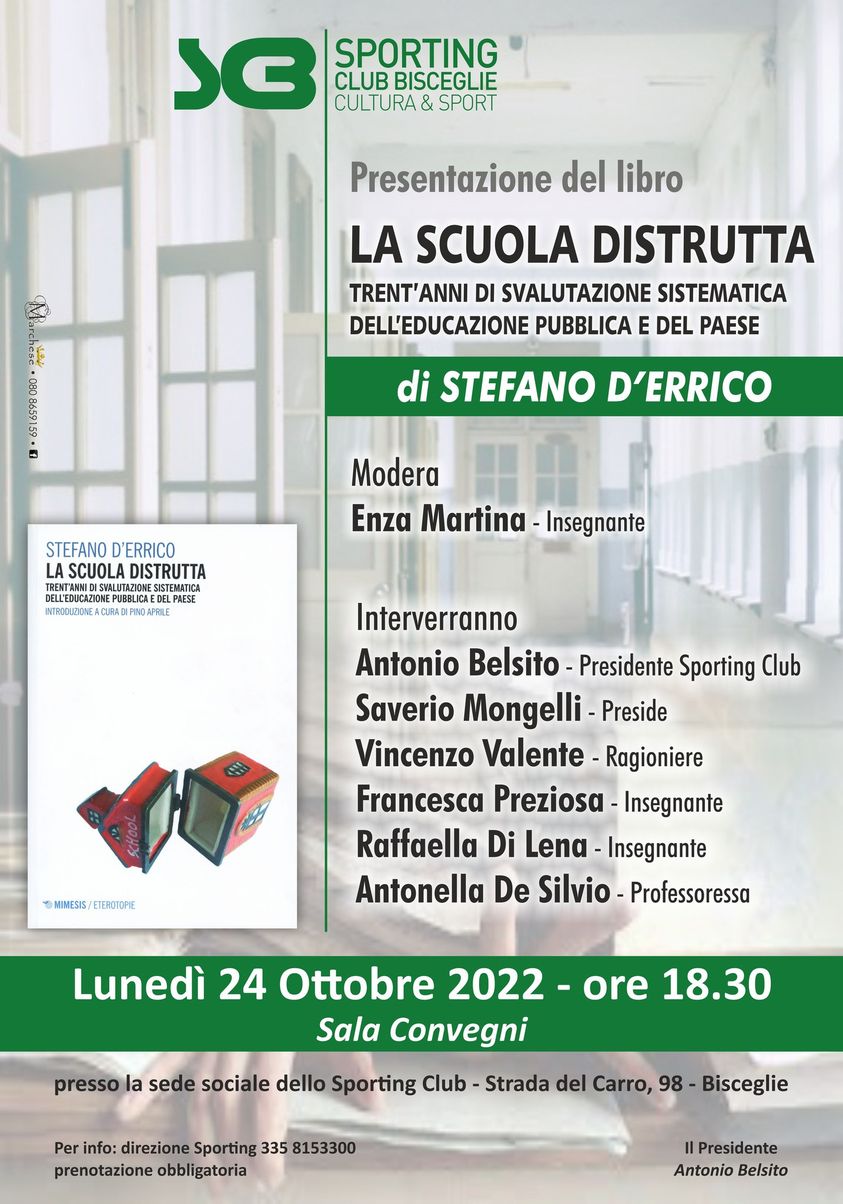 Presentazione del libro “La scuola distrutta” a Bisceglie.