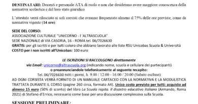 Corso di formazione con esonero per docenti e personale Ata di ruolo e non